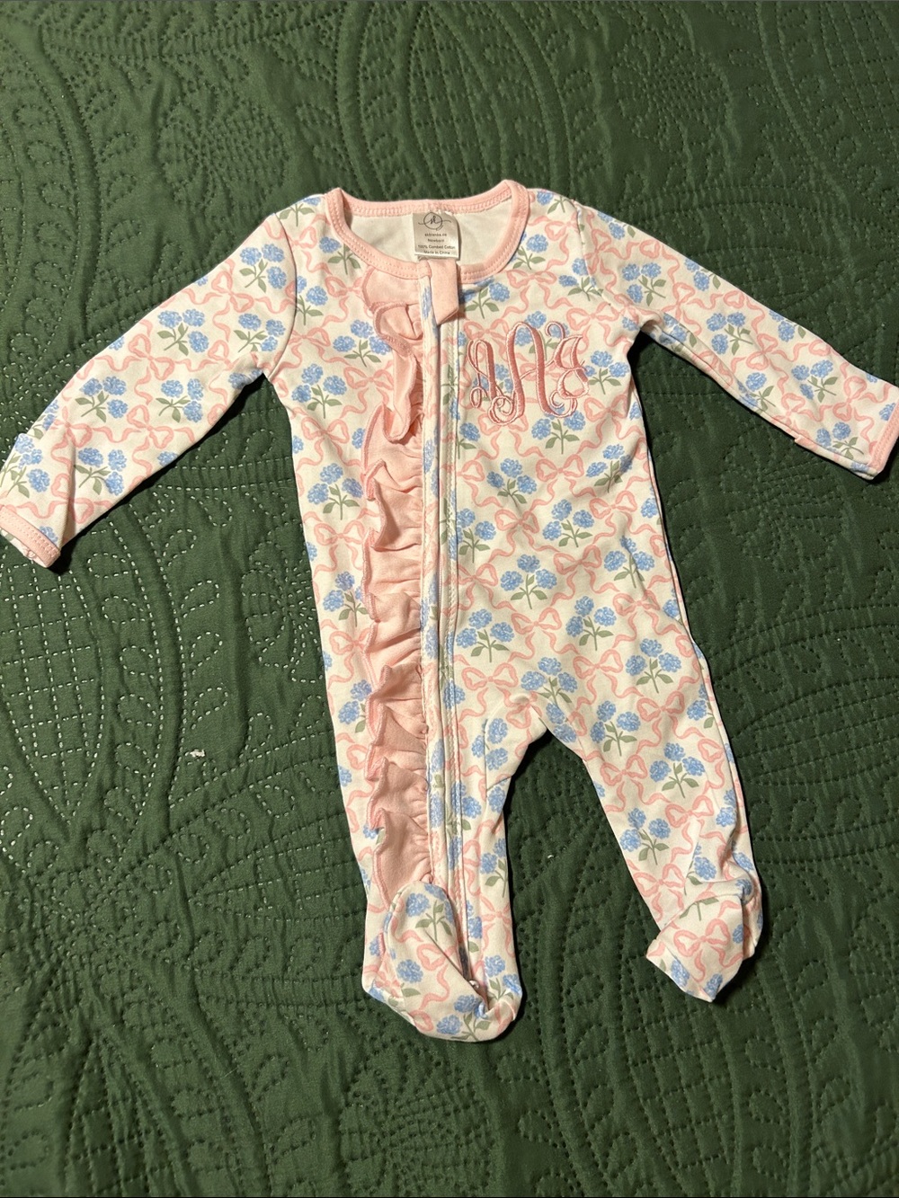 Monogram AAJ Pink Floral Ruffle Footed One-Piece